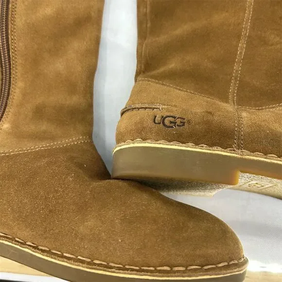 UGG LOMA Women's Over The Knee Boots Brown Size 7 Suede Casual EUC